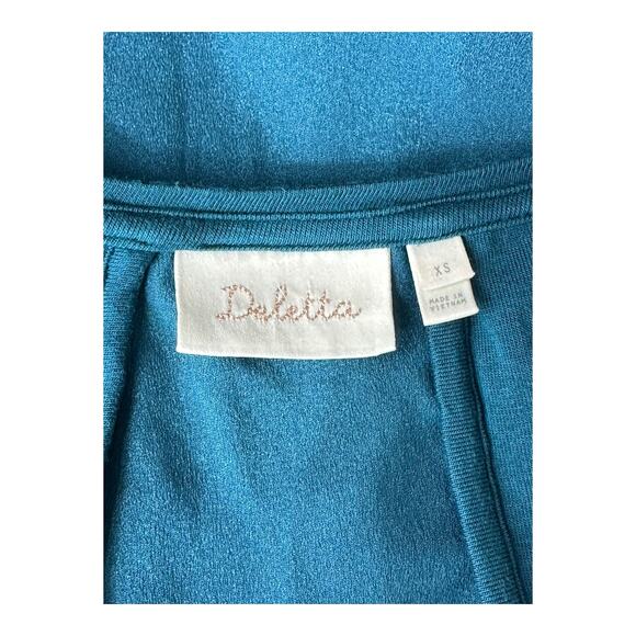 Deletta Anthropologie Top Womens XS Shimmerwing Back Cutouts Teal Stretch V-Neck - Picture 6 of 9
